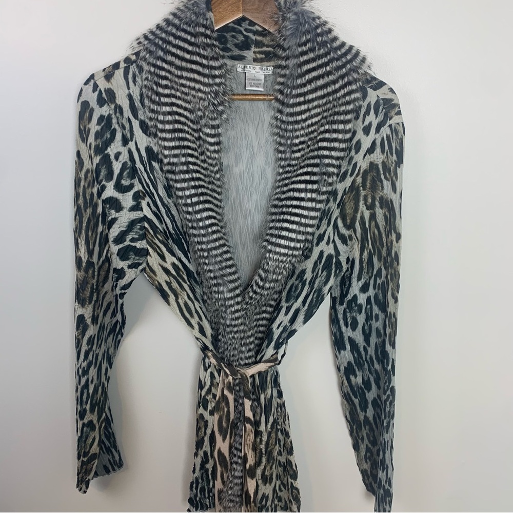 Alberto Makali Animal Print Cardigan with Faux Fur